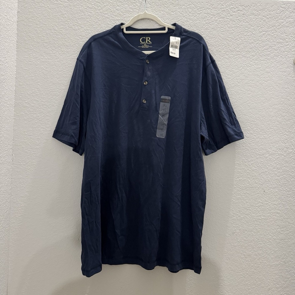 Canyon Ridge Mens XL Blue Henley Short Sleeve T-Shirt NWT Casual Outdoor Cotton